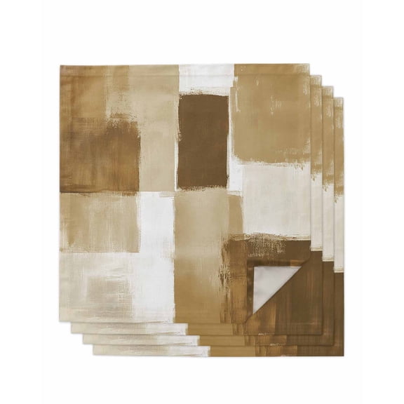 Brown Geometric Cloth Napkins Set of 4 Reusable Dinner Napkins, Watercolor Ombre Modern Abstract Art Cocktail Napkin Washable Table Napkins for Wedding/Holiday Party/Baby Shower 20"x20"