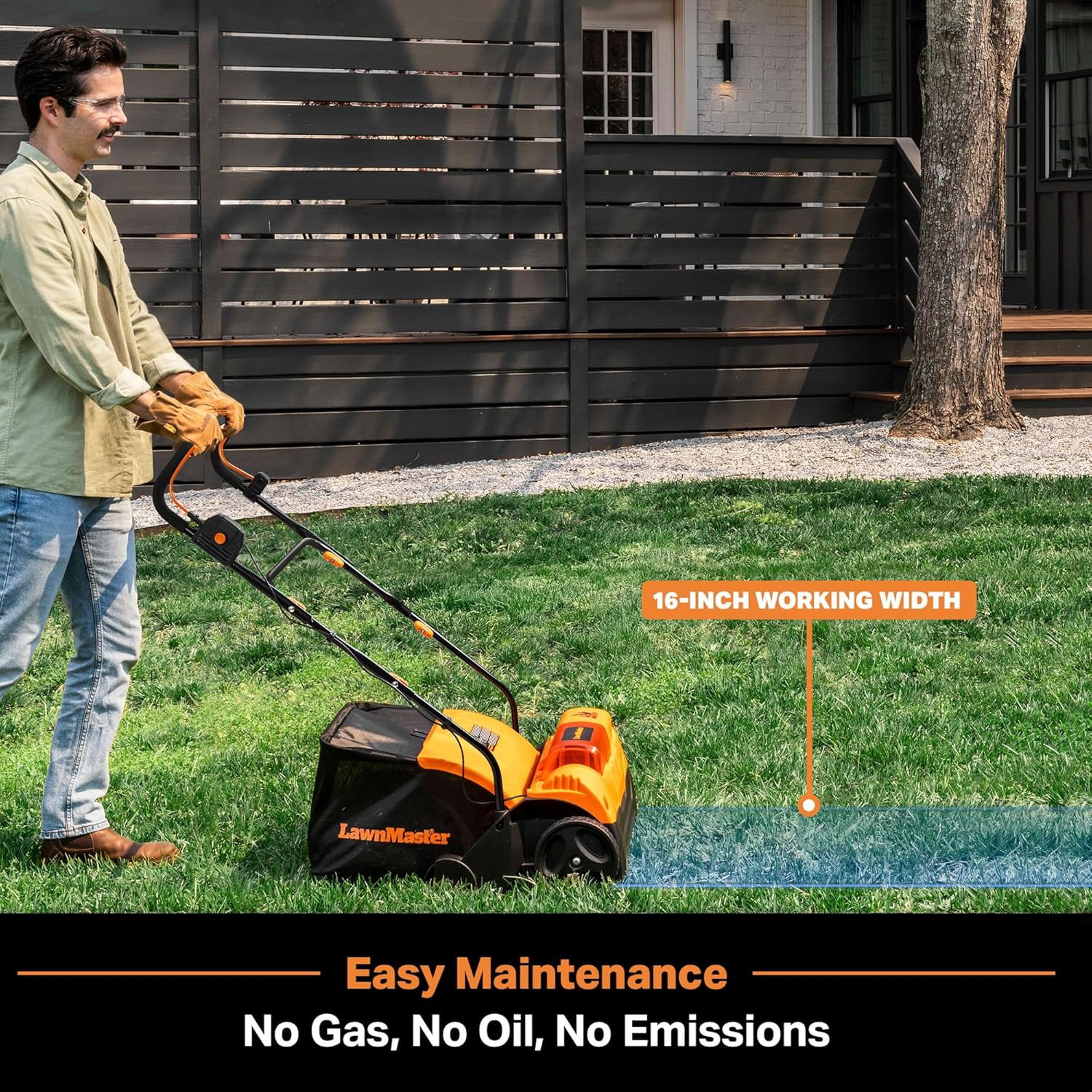 LawnMaster 48V MAX Brushless 16” Cordless Scarifier & Dethatcher with Removable Thatch Collection Bag Quick-Fold – CLGVB4816