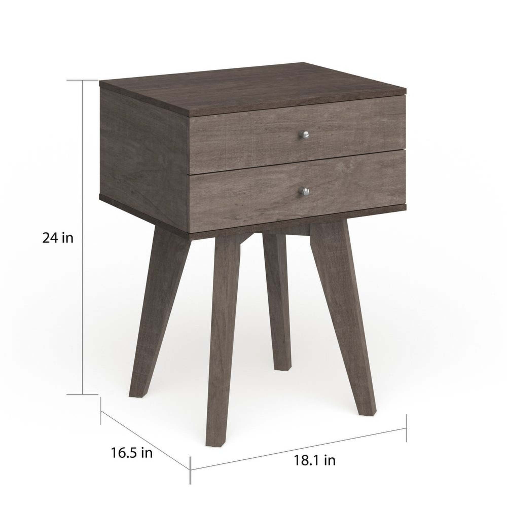 Weston Home Galton Rectangular 2-Drawer Wood Nightstand, Light Charcoal Grey Finish