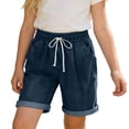 thumbnail image 3 of Lumosvexa Girls Denim Shorts, Adjustable Drawstring Lightweight with Pockets Casual Summer Trendy Shorts Dark Blue 13, 3 of 10