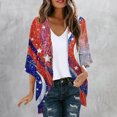 thumbnail image 2 of UVEASISHA Womens 4th of July Kimono Open Front Plus Size Cardigans Dressy Casual 3/4 Sleeve American Flag Print Kimonos Beach Flowy Cardigan Jackets Multicolor XL, 2 of 6