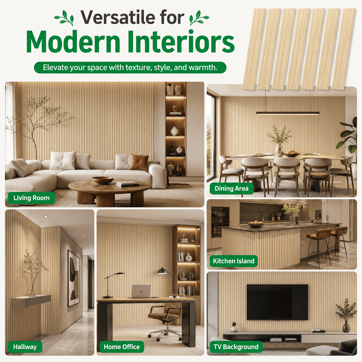Yeslife 6 pcs Slat Wall Panels, 94.49 x 7.44 in, Oak MDF, 3D Decorative Design for Interior Walls and Ceilings