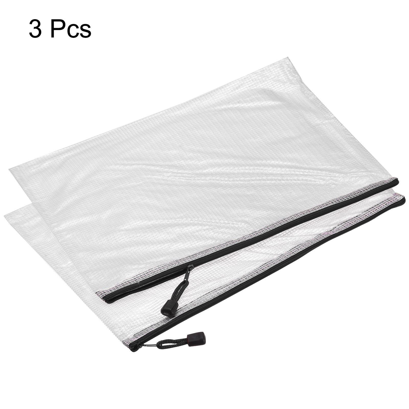 Unique Bargains Mesh Zipper Bag Plastic Zip File Pouch Document Folders Home Office Travel Black