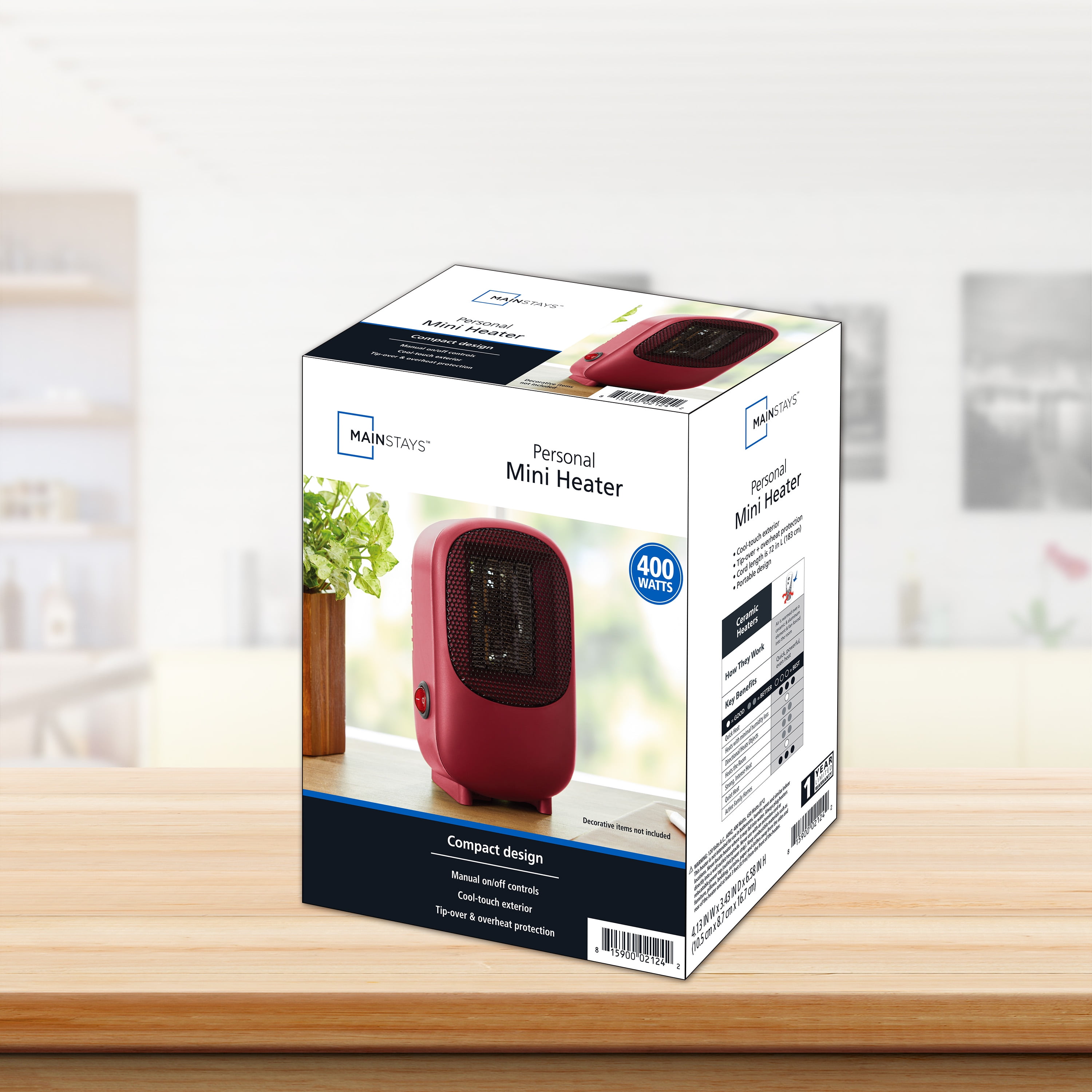 Mainstays Personal Electric Ceramic Heater 400W for Inside