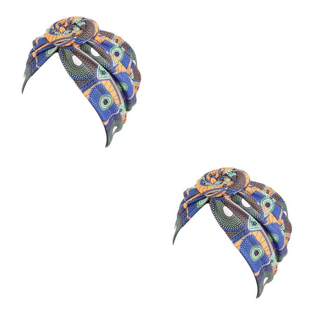 Sonducket Estilos bohemios Head Wraps para mujer Headwrap Pre-Atado Sleep Beanie Cap plisado Headcap Fashion Zafiro Azul naranja Zafiro azul naranja 2Conjunto
