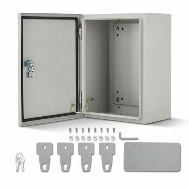 QinaQin Lockable Outdoor Electrical Box, NEMA 4X Steel Enclosure, IP67 Waterproof Dustproof Junction Box with Mounting Plate and Key for Indoor Outdoor