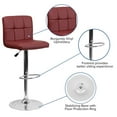 thumbnail image 2 of Contemporary Burgundy Quilted Vinyl Adjustable Height Barstool with Chrome Base, 2 of 9