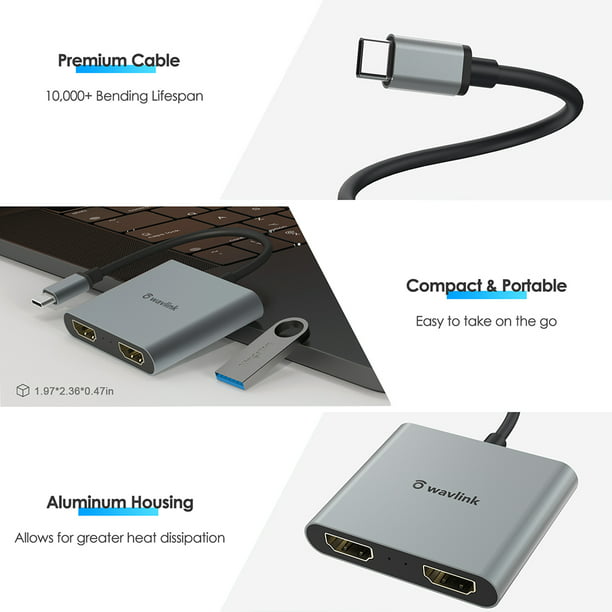 Voorvoegsel opleiding Verplaatsing USB C to Dual HDMI Adapter 4K @60hz,Type C to HDMI Converter for MacBook/ MacBook Pro 2020/2019/2018,MacBook Air,Chromebook Pixel,LenovoYoga  920/Thinkpad T480,Dell XPS 13/15,Surface Book 2, etc - Walmart.com