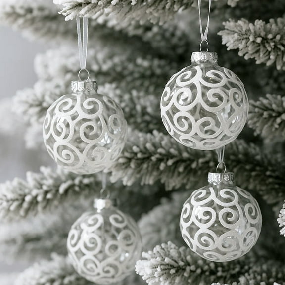 SLEETLY 12-Pack White Swirl Christmas Ball Ornaments – 3.15” Shatterproof Decorations for Holiday Xmas Tree Decor