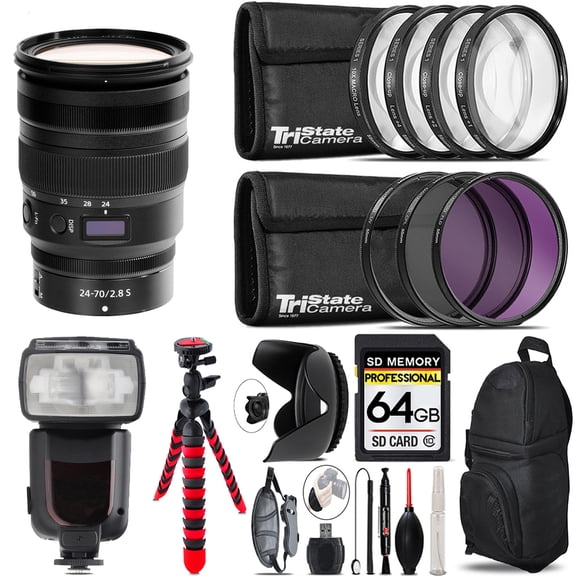 Nikon NIKKOR Z 24-70mm f/2.8 S Lens  Canon Speedlight & More - 64GB Kit (International Version)