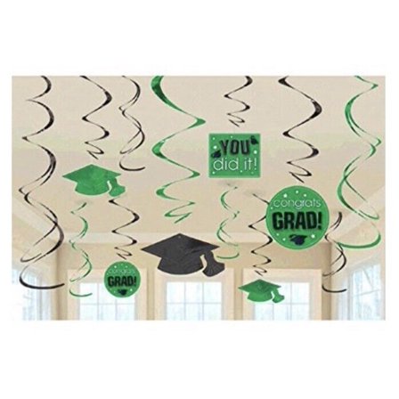 Green Graduation Swirl Decorations 12 Piece