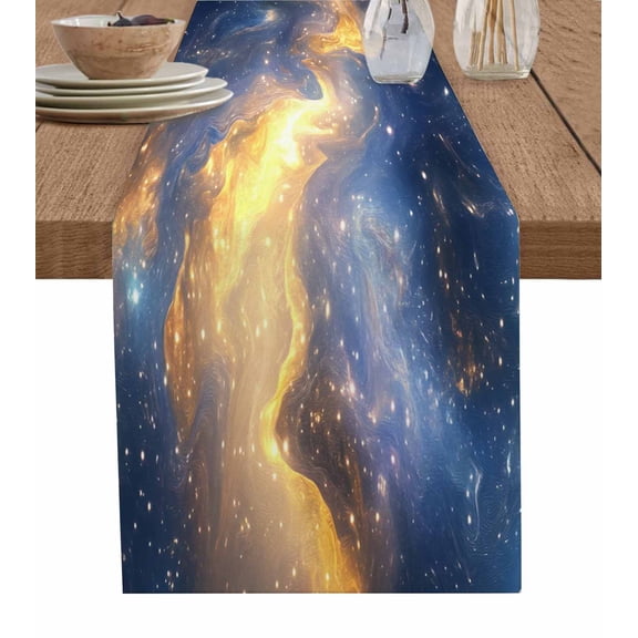 Ldtrchee Blue Yellow Table Runner 70 Inches, Modern Abstract Art Bed Runner Dresser Scarves Tabletop for Indoor Outdoor Parties/Ceremony/Banquet, 13" x 70"