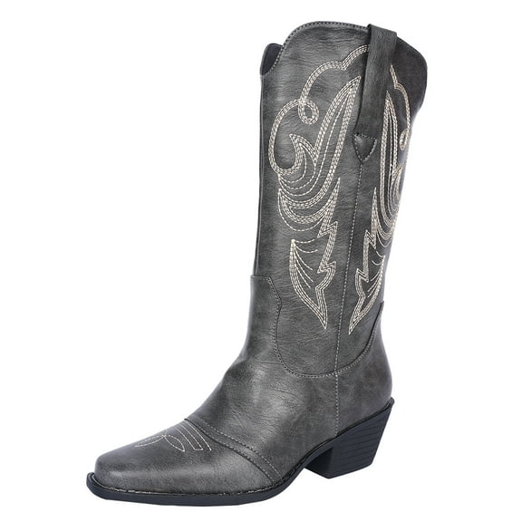 SACFOF Cowboy Boots for Women Cowgirl Mid Calf Western Boots Embroidered Chunky Heels Pointed Toe Pull On, Perfect for Partys, Country Music Festivals, Concerts, and More