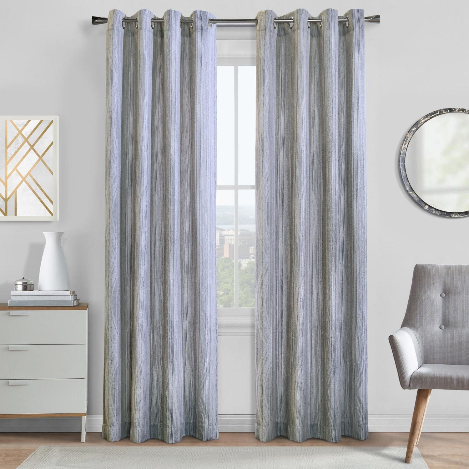 Loft Living Flick Textured Jacquard Grommet Single Curtain Panel Light-filtering 52" x 84" in Fossil Grey