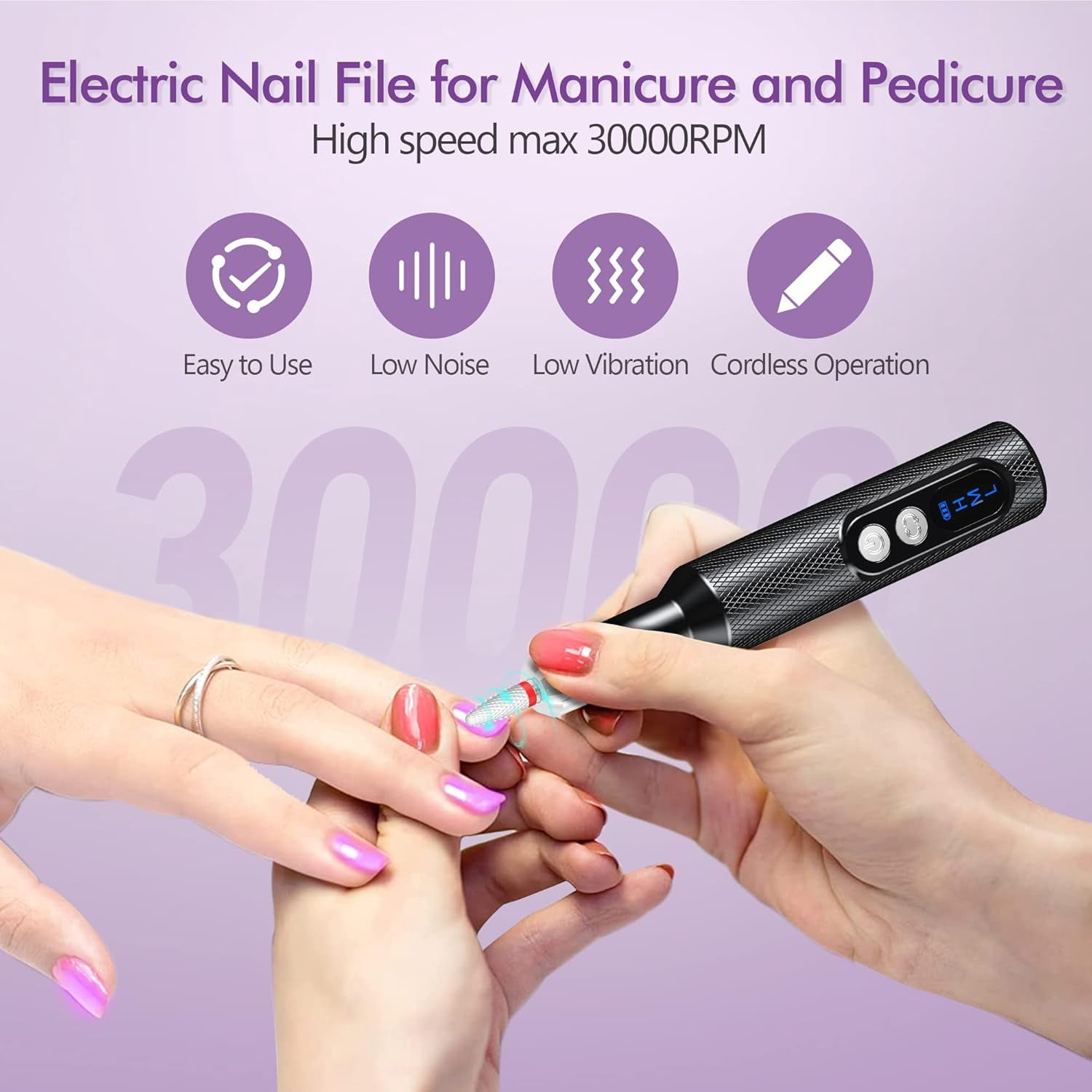Aorsher Cordless Electric Nail Drill Professional E-File Nail Drill Kit for Acrylic, Gel Nails, Manicure Pedicure Polishing Shape Tools Design for Home Salon Use Gray