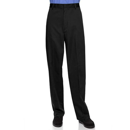 AKA Half Elastic Wrinkle Free Flat Front Men's Slacks – Relaxed Fit Twill Casual Pant Black 42
