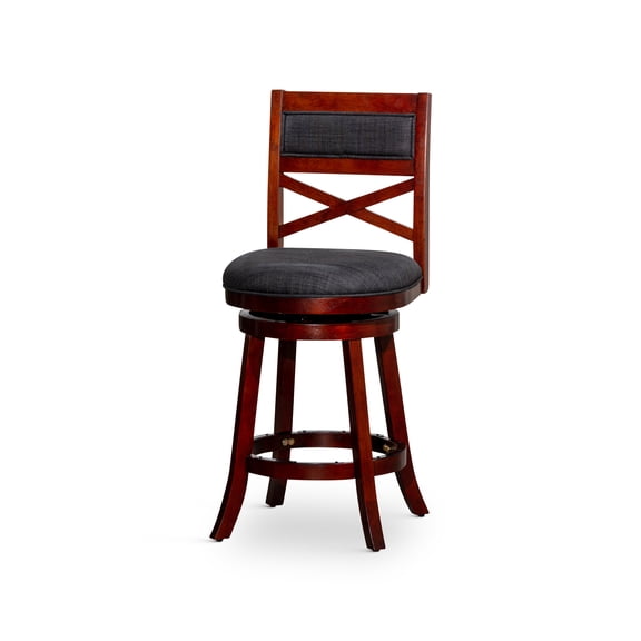 CoSoTower 30" Bar Height X-Back Swivel Stool, Stool, Cherry Finish, Charcoal Fabric Seat