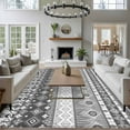 thumbnail image 3 of Grey White Boho Area Rugs 6'x9', Washable Small Throw Rugs for Kitchen Dining room, Vintage Ethnic Tribe Abstract Art Indoor Outdoor Rug Non-Slip Low Pile Carpet Runner Reversible Floor Mats, 3 of 8