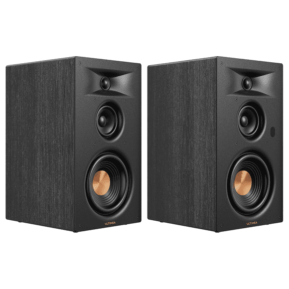 ULTIMEA 3-Way Powered Bookshelf Speakers with 5.25" Woofer, 70W RMS, App, Edge Horn & BassMX, SUB Out & HDMI ARC for Home Theater, Bluetooth 6.0, Auracast, Grille-Free Design, BS-3