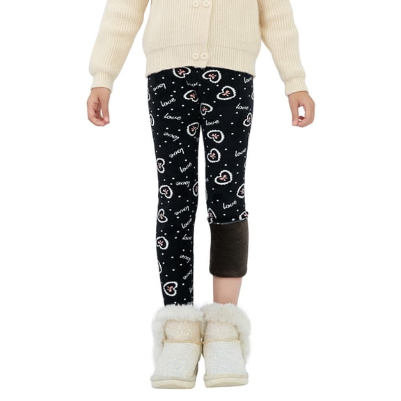 Pretty Comy Warm Girls Leggings Velvet Lined Winter Thicken Printing Kids Pants 3-13 Years