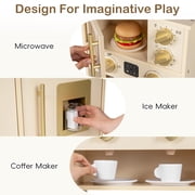OLAKIDS Kids Kitchen Playset, Wooden Pretend Play Kitchen with Realistic Light Sound 14 Accessories, Toddler Cooking Toy for Boys Girls Aged 3+
