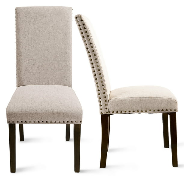 18 X17 X39 6 Set Of 2 Tufted Dining Chairs Upholstered High Back Padded Dining Chairs W Solid Wood Legs Dining Side Chair Heavy Duty 300 Lbs Parsons Chair For Kitchen Lobbies Beige S14051 Walmart Com
