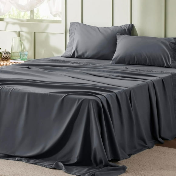 ERDS-King Size Sheets Set - 4 Pieces Soft King Sheets - Breathable & Cooling - Hotel Luxury - Easy Care Polyester Microfiber Bedding, Dark Grey