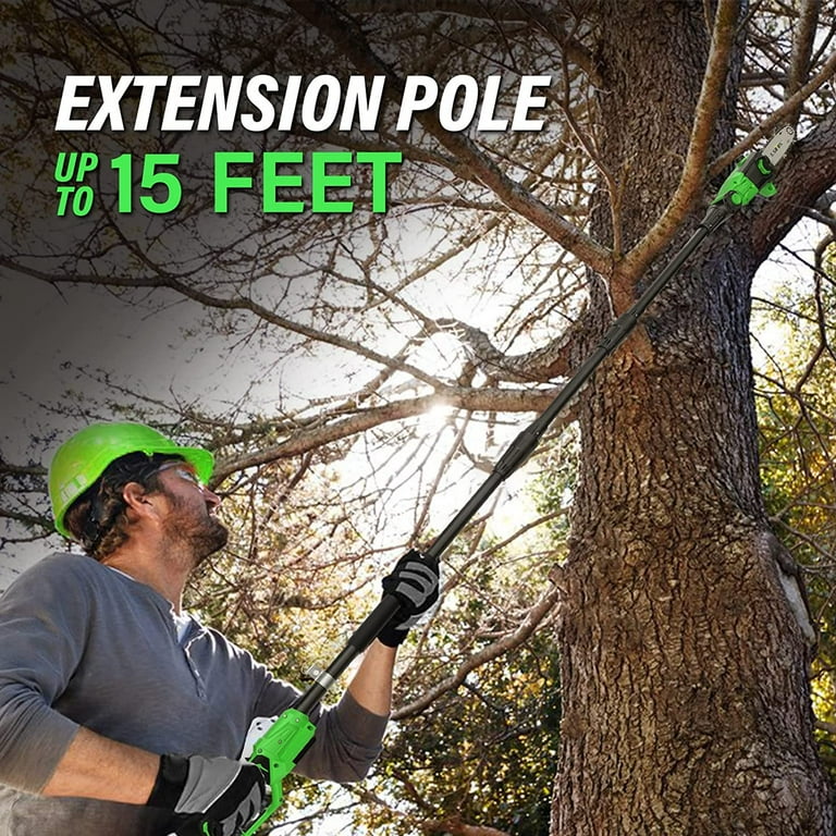 Pole Saw 8 Inch Cordless 15 Foot Max Reach Electric Pole Saw for Tree Trimming 16ft s Speed Auto Oiling Multi Angle Pole Chainsaw with 2.0Ah Battery Charger Walmart