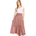 thumbnail image 5 of Sakkas Monola Long Tall Lace Embroidered Paneled Adjustable Waist Flare Skirt - Rose - Medium, 5 of 5