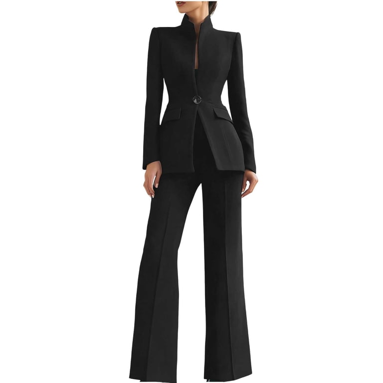 LEWKW Women's 2 Piece Business Suits Stand Collar Blazer Jacket
