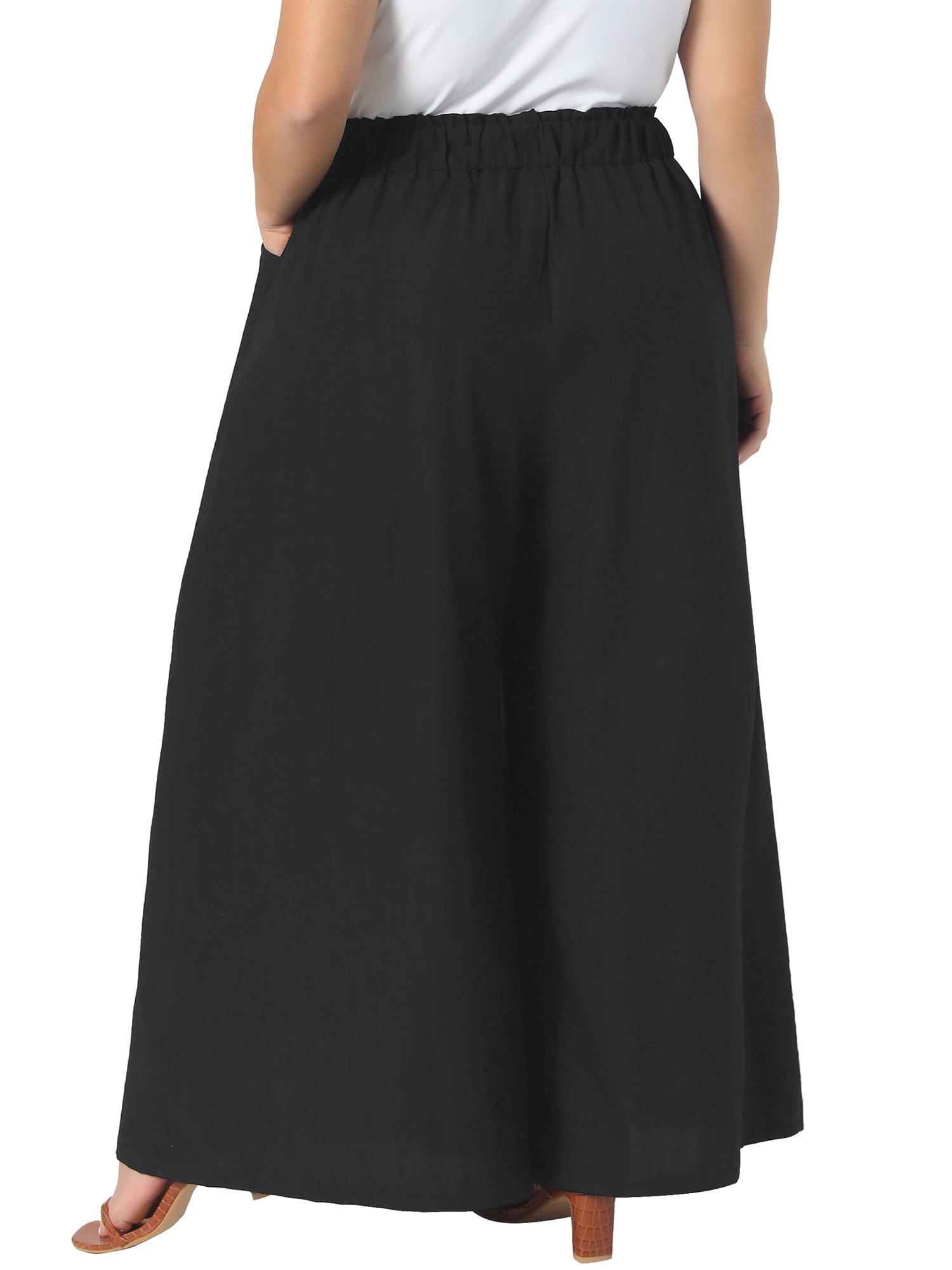 DARING DIVA Women's Plus Adjustable High Waisted Trousers with Pockets 3X Black