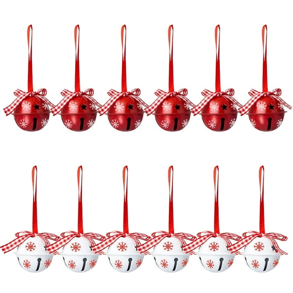 BESTSKY 12 Pcs Christmas Bell Decoration Vintage Red White Mini Bells Xmas Tree Hanging Ornaments for Wreath Wedding Decoration Christmas Pendants Red