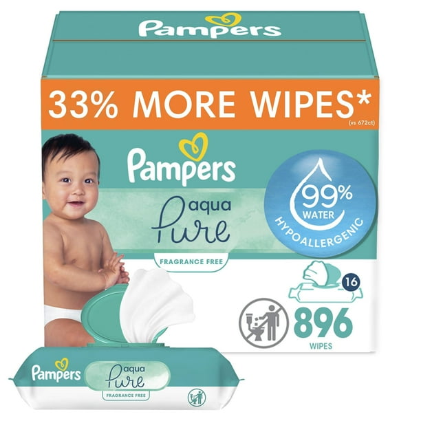 Toallitas para bebés Pampers Aqua Pure 99% a base de agua 896 toallitas