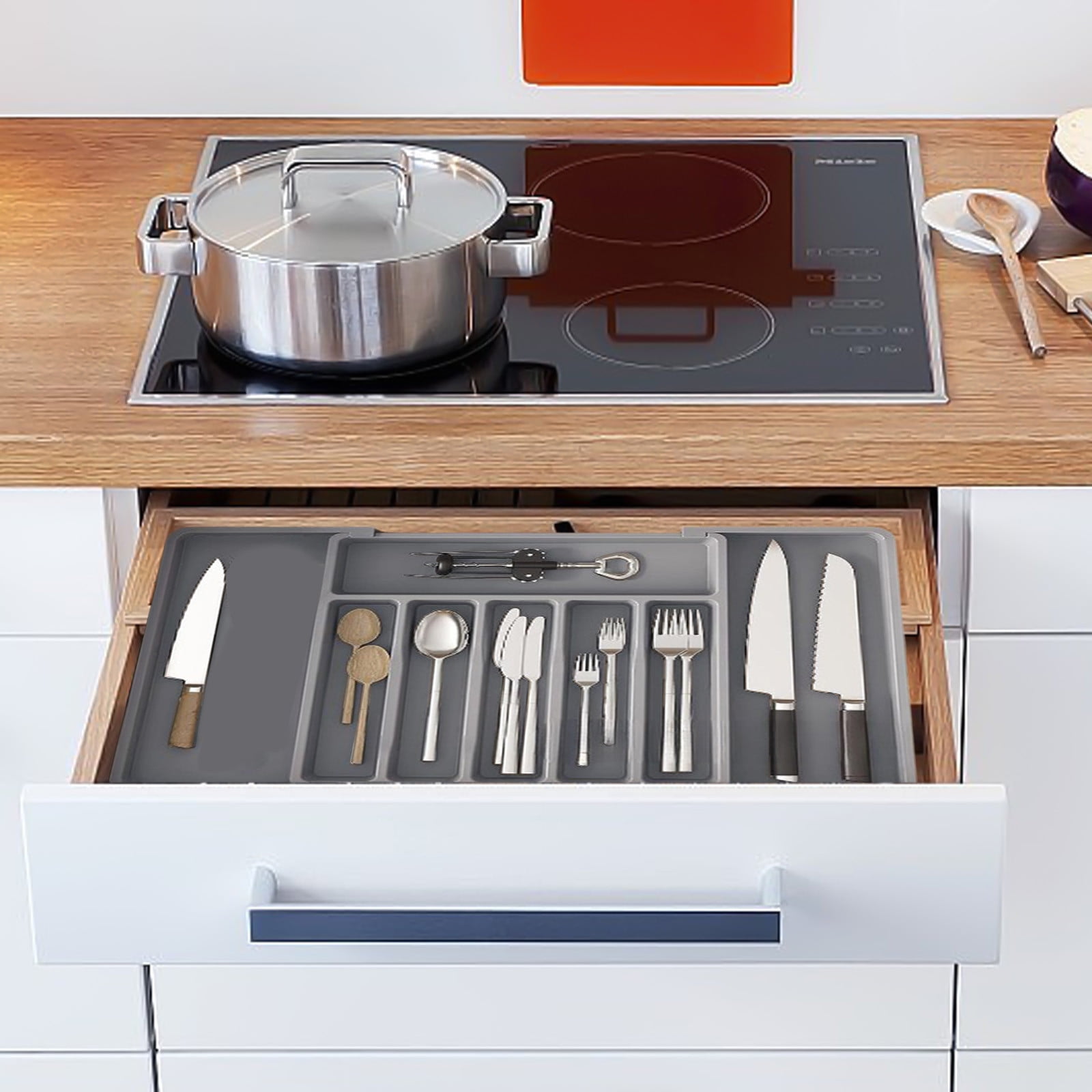 MERILER Expandable Silverware Drawer Organizer - Large Capacity, Adjustable Utensil Storage for Forks, Knives, and More - Multipurpose Kitchen Organizer