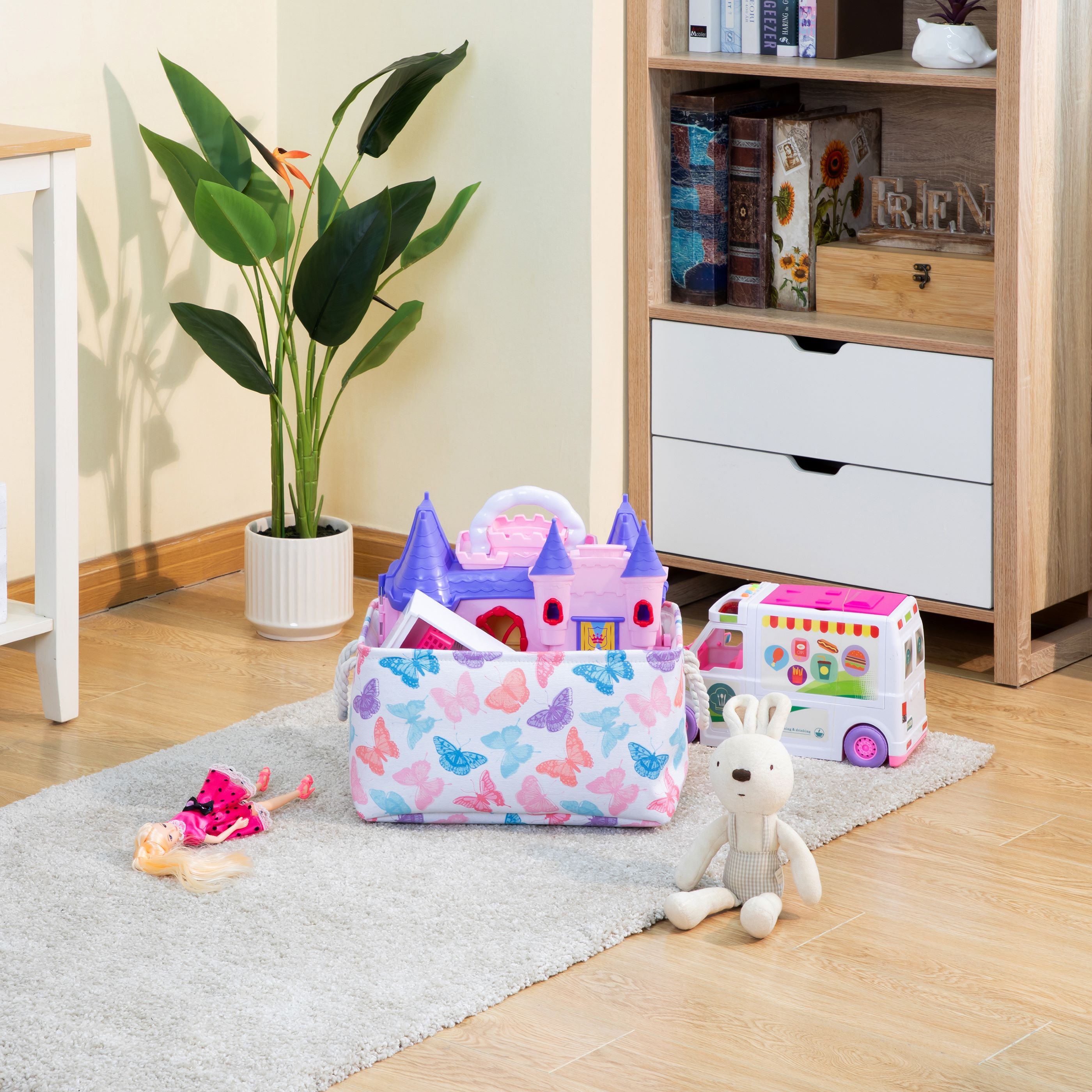 Your Zone Kids Butterfly Canvas Storage Basket with Handles, 15 in x 11 in x 7.8 in
