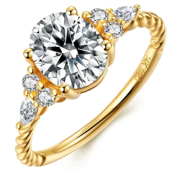 2ct Moissanite Engagement Ring for Women Oval Cut 14k Gold Vermeil Promise Ring April Birthstone Valentine's Day Mother's Day Anniversary Christmas Gift for Her Size 5