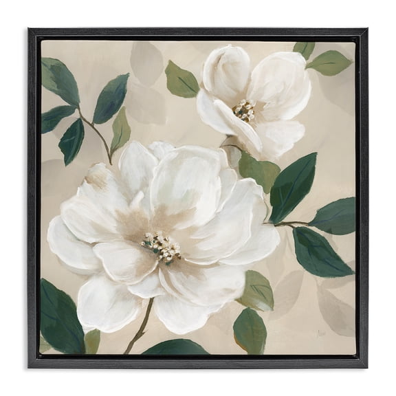 Stupell Industries Serene White Magnolia Study Black Framed Floater Canvas Wall Art, design by Nan