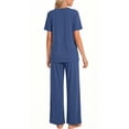 thumbnail image 4 of Fantaslook Womens Pajamas Sets V Neck Buttons Short Sleeve Top and Pant with Pockets Lounge Wear Set Outfits, 4 of 9