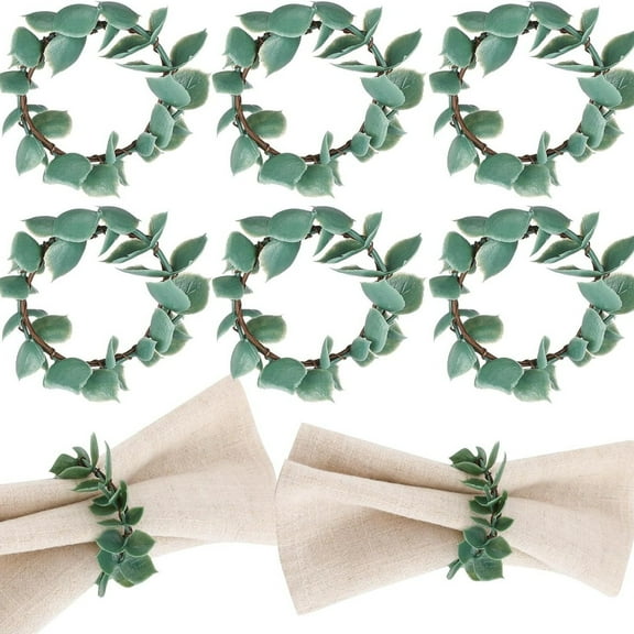Dalrosia Napkin Rings Set of 6 Eucalyptus Leaf Napkin Rings Rustic Farmhouse Greenery Spring Wreath Napkin Ring Holders for Wedding Banquet Christmas Family Dining Table Decoration