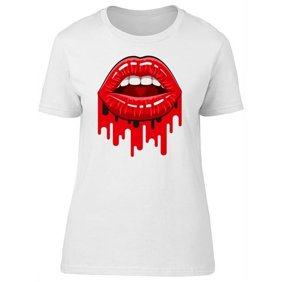 Red Lipsticks Dripping Red T-Shirt Women -Image by Shutterstock, Female Large