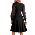 thumbnail image 2 of SHIBEVER Women Dress Casual Long Sleeve Shirt Dress V Neck Fashion Sheer Sleeves Black Elegant Mini Dresses for Women Size L, 2 of 5