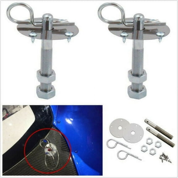 Automobile Autos Plus Flush Hood Latch Pin Racing Engine Locks Bonnet Kit Silver