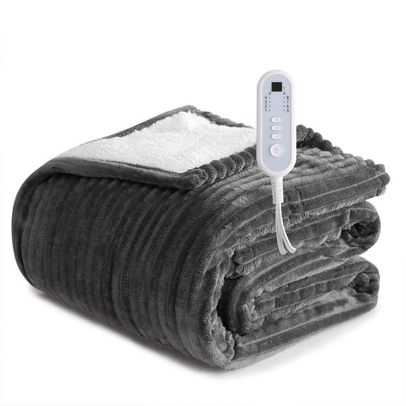 Large Electric Heated Blanket with Remote, 8-Heat Setting Flannel Bedspread for Queen & King Beds