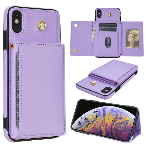 Wallet Case for iPhone XR Crossbody with Card Holder Shoulder Strap, Magnetic Flip Folio Purse Case Kickstand PU Leather Shockproof Protective Cover for iPhone XR, Purple