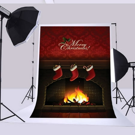 Image of MOHome 5x7ft Christmas backdrops Merry Christmas gift bag fireplace christmas studio backgrounds