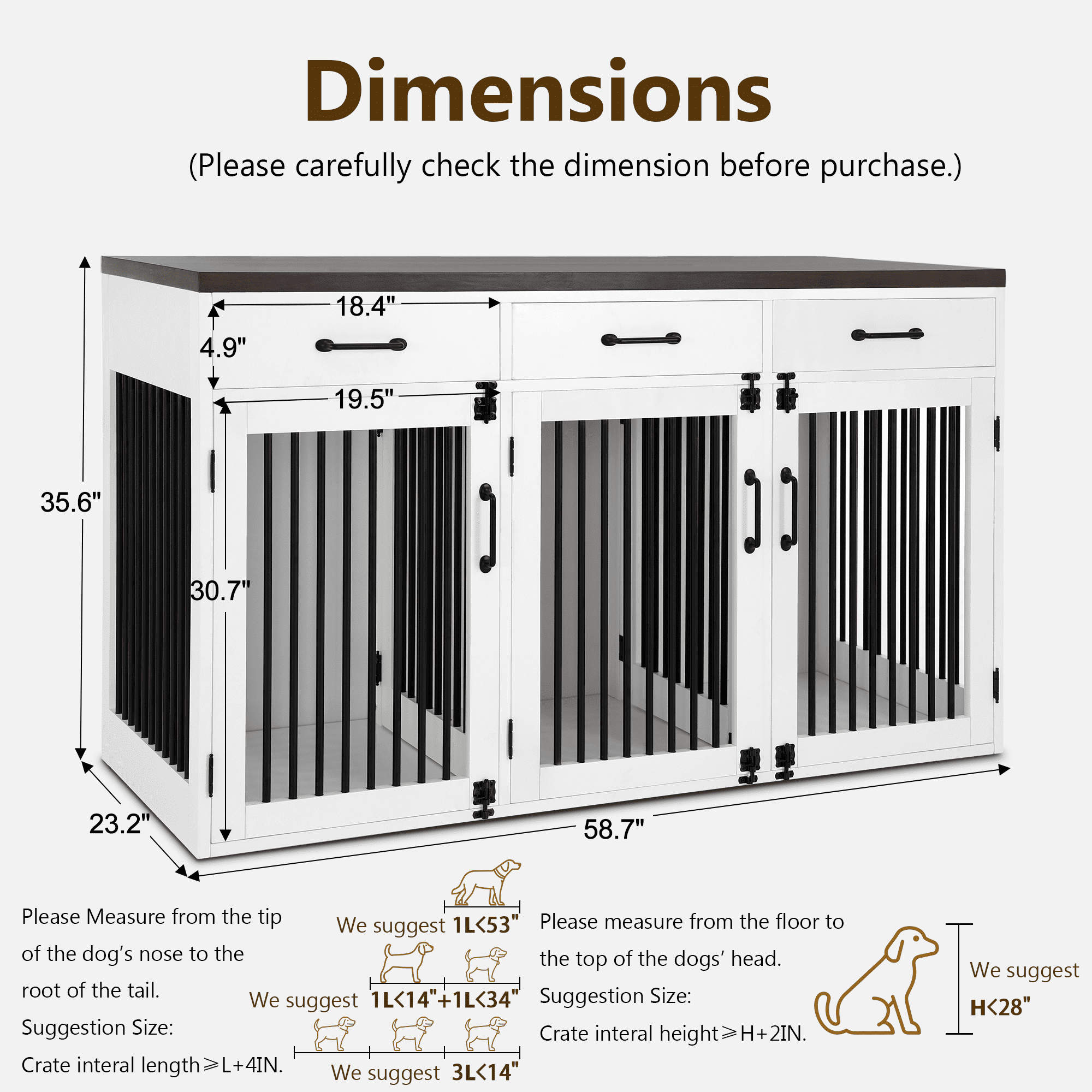 MCombo 55.5" L x32.4"H Large Wooden Dog Crate Furniture with Drawers, Lockable Doors, Removable Dividers