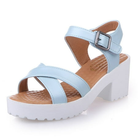 

Cathalem Up Casual Fashion Heels Breathable Sandals Lace Chunky Shoes Womens Women s sandals Womens Sandals Size 12 Blue 9.5