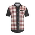 thumbnail image 1 of Lars Amadeus Camisa a cuadros de patchwork para hombre, manga corta, con botones, color block blanco rojo M, 1 of 6