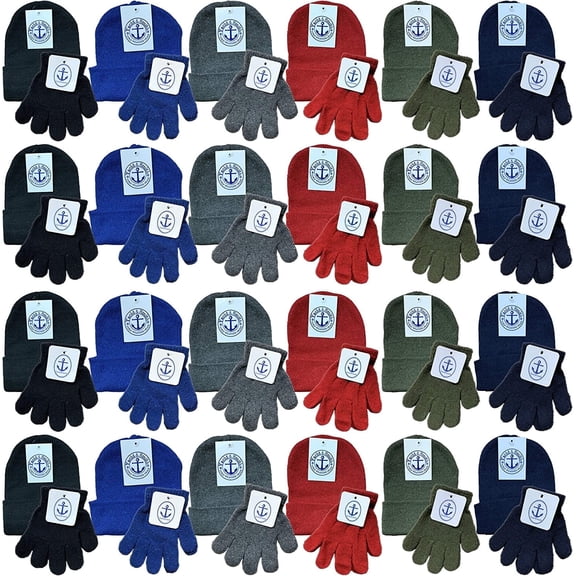 Yacht & Smith Wholesale Kids Beanie and Glove Kit Sets, Homeless Donation Children Shelters (Beanie Glove Set, 48)