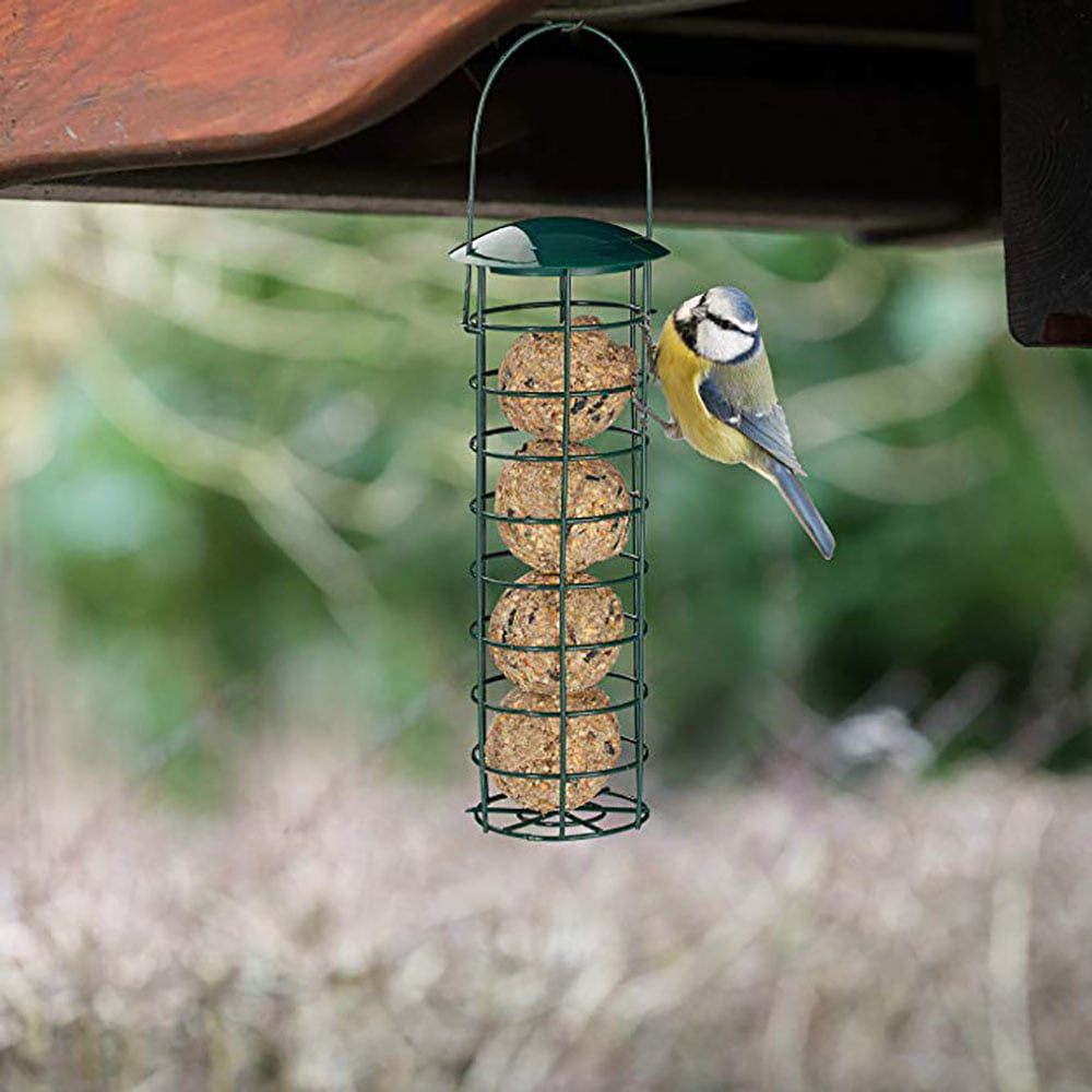 Bird Feeder Hanging Cage Fat Ball Feed Holder Metal Bird Food Dispenser Outdoor 